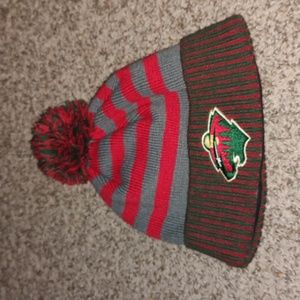 Old Time Hockey Minnesota Wild Cuffed Knit Dark Green Red Beanie OSFM
